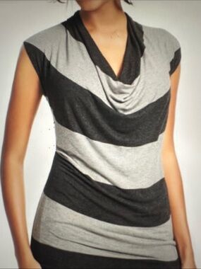 Cabi Draped Cowl Neck Striped  Top - Gray/Charcoal